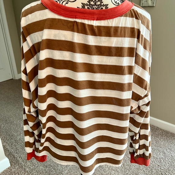 BUCKETLIST Red, Brown, and White Striped Top - Picture 2 of 3